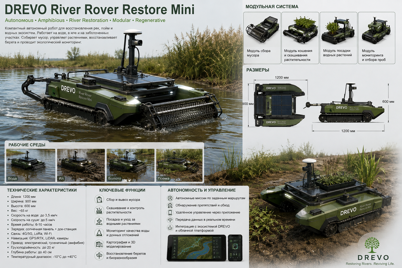 DREVO River Rover Restore — autonomous river restoration system